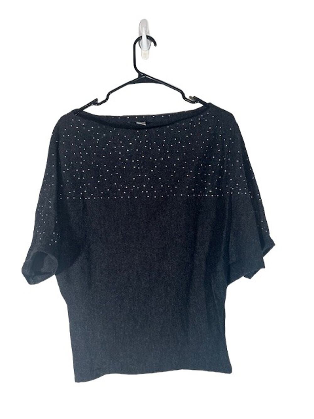 Avellini Black Merino Wool Short Sleeve Sequin Dressy Knit Sweater Women Sz S